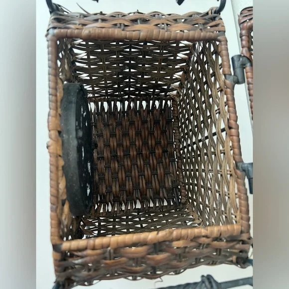 Vintage Wicker Chest Wrought Iron Frame‎ & HandlesElephant Mom and Baby Decor